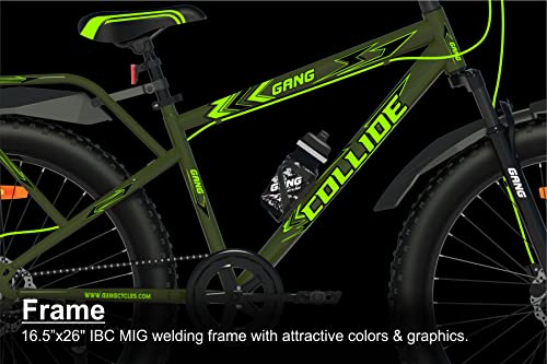 Image of GANG Collide Front Suspension Dual Disc Brake with IBC Single Speed 26T (Frame Size : 16.5 Inches) Mountain Cycle (Military Green)