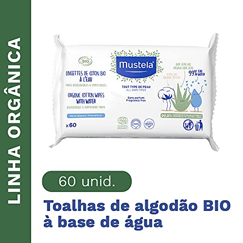 Mustela Toalha De Algodão Bio À Base De Água - Embalagem 60 Unidades - Vegana Sem Fragrância E Certi