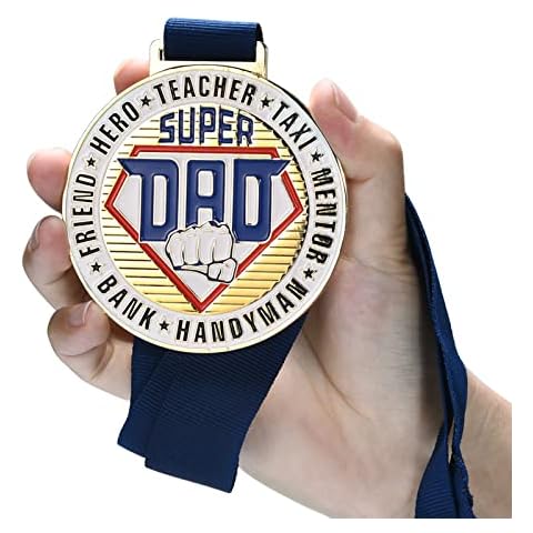 IDASANY Gifts for Dad from Daughter Son, Super Dad Medal 8cm High Grade Alloy with Gold Finish, Funny Gifts for Christmas Birthday Fathers Day Present Cover