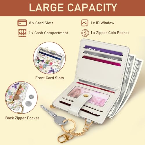 Image of Jogjam Hummingbird Bird Rfid Women Wallet, Small Slim Thin Compact Credit Card Wallet, PU Leather Bifold Cash Wallet, Zipper Coin Pocket ID Window, Female Ladies Girl Gifts