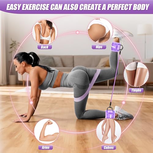 Image of Ankle Resistance Bands with Cuffs, Resistance Bands Set for Working Out, Leg and Glute Exercise Bands - Home Gym Workout Equipment for Women, Booty Building, Pilates, Rehab, Physical Therapy