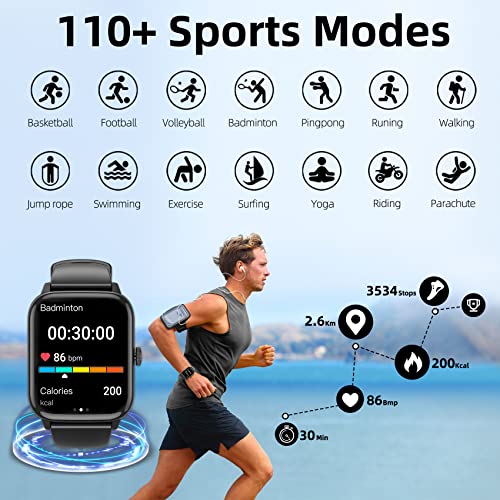 Tamispit Smart Watch (Answer/Make Call), 1.96 Inch Fitness Tracker Watch With Step Calorie Counter, 110+ Sports Modes Ip67 Waterproof, Smartwatch For Men Women Bluetooth Watch Compatible With Android Iphone Ios thumb #1