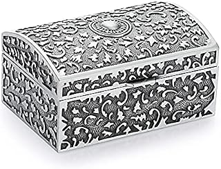 IGNPION Metal Jewellery Box Small Jewelry Display Case for Ring Necklaces Earrings Trinket Storage Organizer Case Antique Silver Mini Keepsake Box, Small