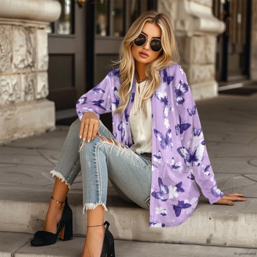 Image of Cardigan Sweaters for Women Long Sleeve Cardigan Soft Drape Open Front Fall Dusters V-Neck Jackets Dressy Loose Coat
