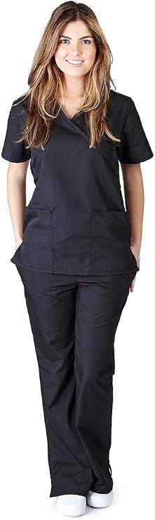 Natural Uniforms Women's Mock Wrap Set X-Small Black