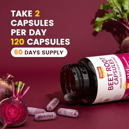 NUISM Organic Beet Root Capsules - Beetroot Extract 17850mg 21:1 Concentrate Beets Supplements for Nitric Oxide, Healthy Blood Pressure, Blood Flow Circulation, Energy Gluten-Free 120 Powder Caps — view 7