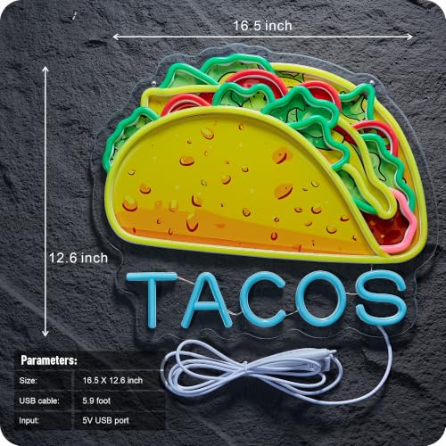 Image of Tacos Neon Sign for Wall Decor Taco Open LED Lights for Mexican Restaurant