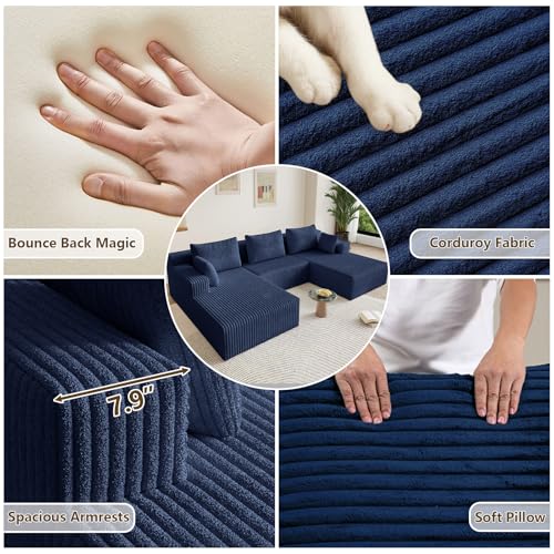 Image of 107 inch Modular Sectional Sleeper Sofa, Boneless Cloud Couch for Living Room, U Shaped 3 Seat Sofa with Deep Seat, Free Combination, Couch in a Box, No Assembly Required (Blue)