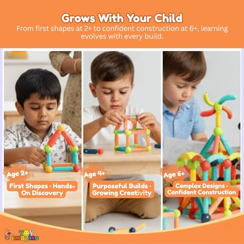 Image of Toy Imagine Magnetic Building Blocks for Kids | Construction STEM Building Toys for Kids 2-5 Years | Safe Magnetic Blocks for Toddlers, Boys & Girls | Educational Blocks & Magnet Toys (36pcs)