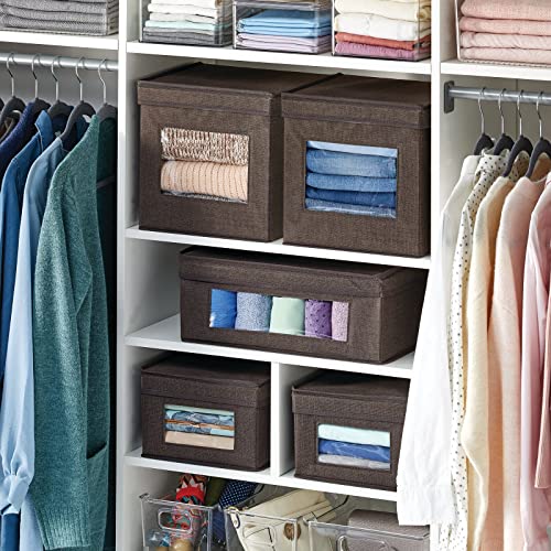 Mdesign Fabric Stackable Square Cube Storage Organizer Box With Window/Attached Lid For Organizing Bedroom Closet - Holds Purses, Linens, Accessories - Lido Collection - 6 Pack - Espresso Brown #TOP2