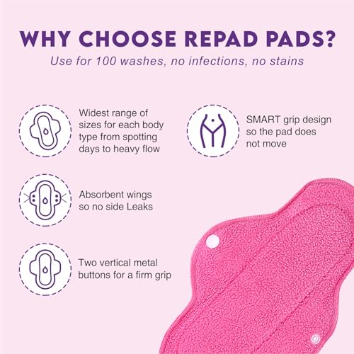 Re:Pad Reusable Sanitary Pads for women, | (3 Pads for moderate flow (Pink) + 1 Pad for heavy flow (Blue) + 1 Leak Proof Sanitary Pad Pouch) | Lasts Up To 1.5 Years | Skin... - Image 5