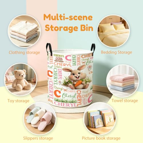 Image of Custom Rabbit Laundry Hamper, Personalized Laundry Basket with Name, Customized Dirty Clothes Basket for Clothes Toy Bathroom Bedroom Storage,S-16.5 inchX 13.8 inch