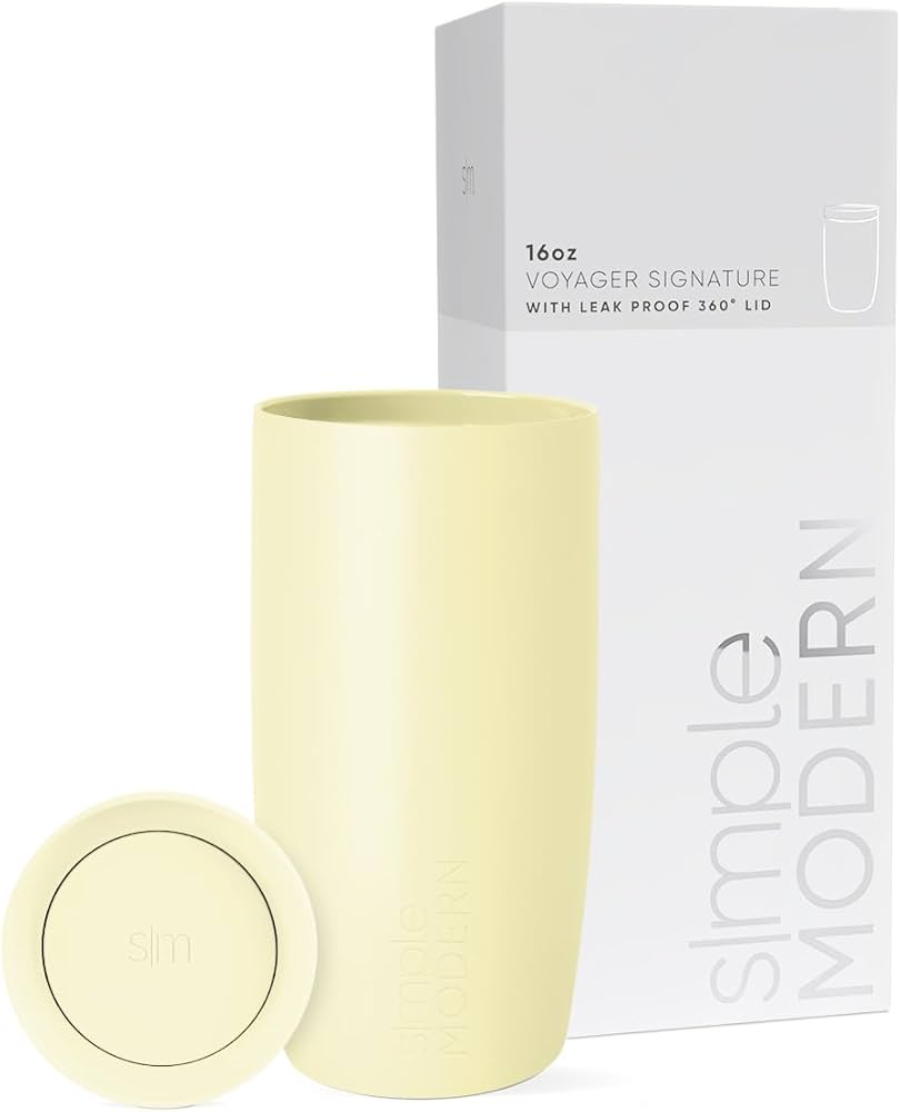 Simple Modern Travel Coffee Mug Tumbler with 360° Lid | Ceramic-Lined Insulated Stainless Steel Cold Brew Iced Coffee Cup Thermos | Gifts for Women Men Her Him | Voyager Signature | 16oz | Buttercup