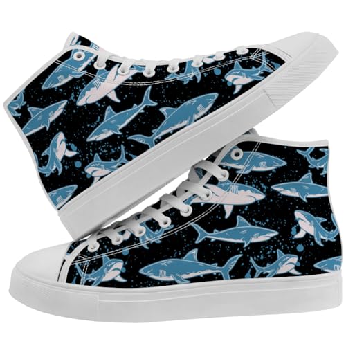 Men's Women's Shark Shoes High Top Canvas Sneakers Lace Up Casual Walking Shoes3