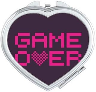 Pink Game Over Pixel Art Deco Gift Fashion Mirror Travel Magnification Portable Handheld Pocket Makeup