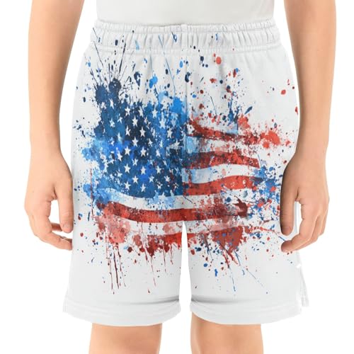 DOMIKING Watercolor Flag White Kids Shorts Pull-on Boys Shorts with Elastic Waist Casual Athletic Pants for Playwear Summer2