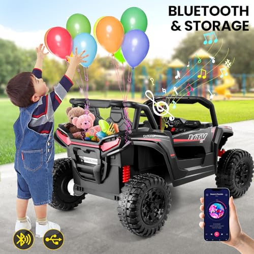 Hikole 24V Ride on Toys for Big Kids with Powerful Motors, 2 Seater Electric Car with Parent Remote, Lights LED, Music, Storage Space, Power Car Wheels for Boys Girls, Black - Thumbnail 7