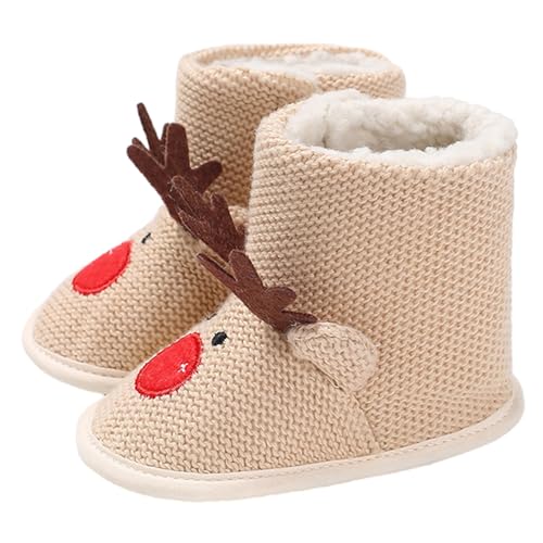 Yoawdats Newborn Infant Baby Christmas Shoes Winter Warm Cartoon Patterned Boots First Walkers Slippers Shoes Prewalkers (Beige, 11cm)4