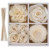 Flower Reed Diffuser Sola Wood Flowers Natural Material Aromatherapy Reed Decorative Aromatherapy Flower Refill Diffuser Reeds, 7Pcs Flower, 7Pcs Rope, 8 Pcs Diffuser Rattan (2-3.5 Inches, White)