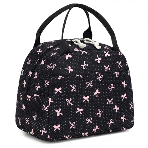 LEDAOU Lunch Box for Women, Insulated Reusable Lunch Bag, Cooler Tote for Work, School, College, Travel, Picnic, Everyday Use (Black Bow)