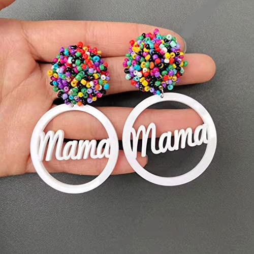 Colorful Mama Earrings Mothers Day Drop Earrings Birthday Holiday Jewelry Gift Mama Dangle Letter Earrings Mother’s Day Gift For Mom Grandmother From Daughter (A) #TOP3
