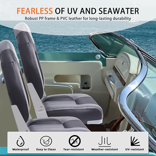 Qcunmag Boat Seat High Back with Thickened Sponge Padding and Hinge, Fold-Down Boat Captain Chairs, Marine Bass Jon Boat Seats 2 Pack (Gray/Black) by QCUNMAG - Image 3