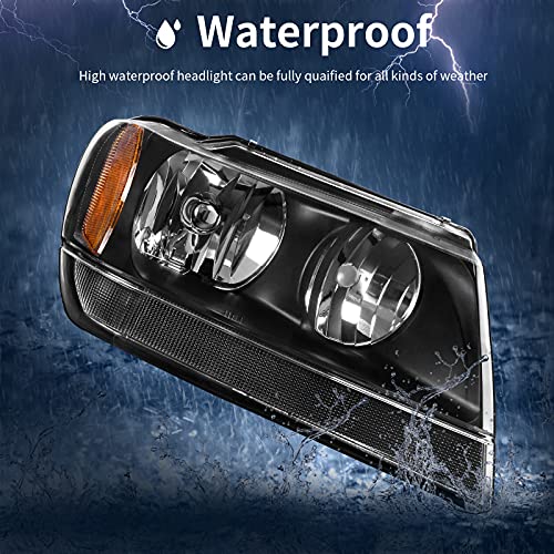 Autosaver88 Headlight Assembly Compatible With 1999 2000 2001 2002 2003 2004 Grand Cherokee Oe Headlamp Black Housing #TOP5