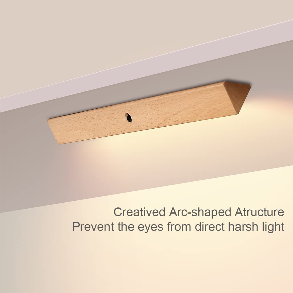 2pcs Under Cabinet Lights Wireless?Motion Sensor Closet Lights?Wooden Wireless USB Rechargeable Night Lights?Uniform Light for Wardrobe,Cabinet,Cupboard?Warm Light?