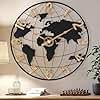 Pytha Sight 24 Inch Large Wall Clocks for Home Decor,Big Farmhouse Modern Decorative Metal World Map Wall Clock Oversized with Vintage Gold Arabic Numeral for Office,Living Room,Kitchen,Dining Room