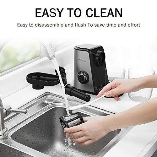 Juicer Machines, Orfeld Slow Masticating Juicer, 7 Segment Spiral for Higher Juice Yield, Cold Press Juicer Easy to Clean, Quiet motor&BPA-Free, Reverse Button&2 Speed Modes for Fruits and Vegetables