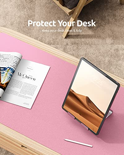 Image of YSAGi Leather Desk Mat, Large Mouse Mat, 60 x 35 cm, Pink | Non-Slip Desk Pad, Keyboard Mat, Waterproof Table Protector Desk Accessories for Office & Home