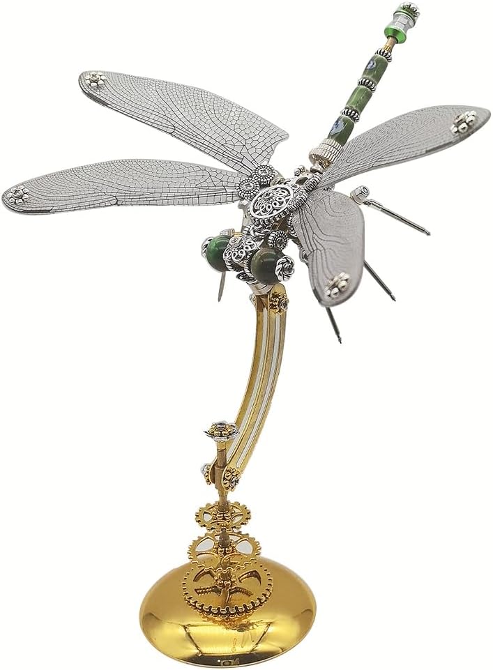 Gifts for Men,3D Metal Steampunk Insect Assembly Model Kit with Magnetic Display Base (200+PCS/Emerald Titan Dragonfly)