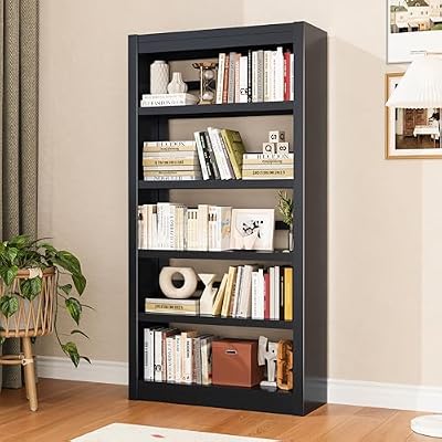 DUTYSEST 61" H Book Shelf, 5 Tier Metal Adjustable Bookshelf, Tall Bookcase Organizer, Modern Black Bookshelf for Living Room, Office, Easy Tool-Free Assembly