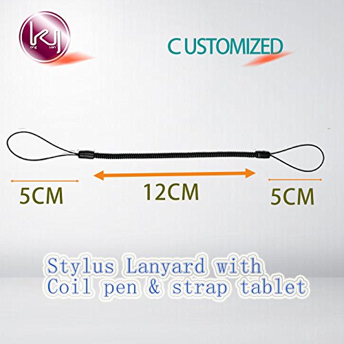 Kang Yuan Black Elastic Tether Lanyards Stylus Pens Coil Strap Tablet/Touchscreen Tether With Top Port, Retractable Coiled Spring (8 Pcs) #TOP2