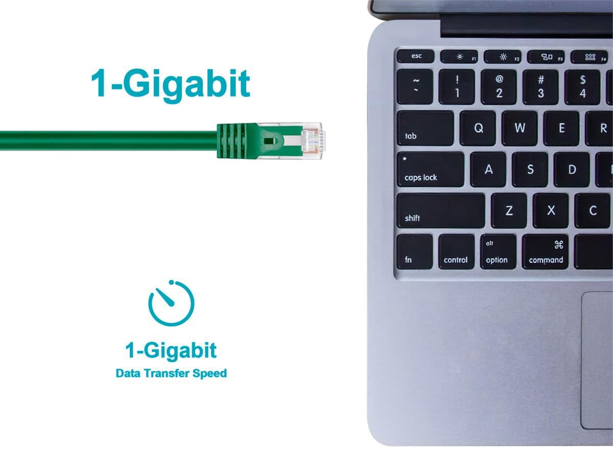 Cable de conexión Ethernet Cat5e - RJ45 sin enganches, trenzado, 350 Mhz, UTP, 24 AWG, 10 pies, verde - Serie Flexboot 5