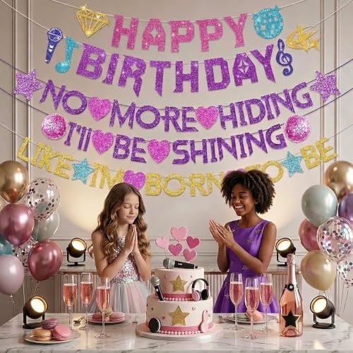 Kpop Music Themed Happy Birthday Banner Glitter Party Decorations for Girls — 사진 5