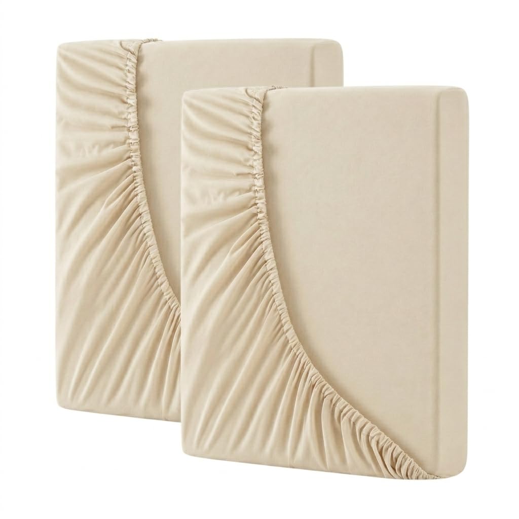 Bold Vision Cream 4ft Small Double 200TC Egyptian Cotton Fitted Sheet, 40cm/16 Inch Extra Deep Elasticated Bed Sheet, Soft Breathable Luxury Hotel Quality Bedding-2Pack