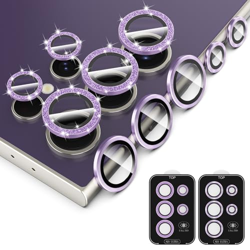 Simpeak 2Pack Camera Lens Protector Compatible with Samsung Galaxy S24 Ultra 5G 6.8' 2024, Individual 9H Tempered Glass Camera Metal Case for S24 Ultra 6.8' [Installation Tray],Shiny Purple
