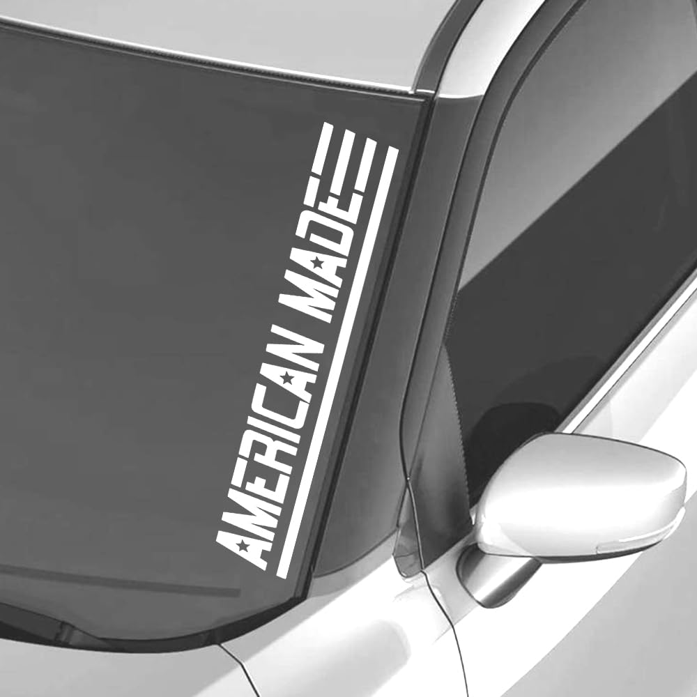 AuMoHall American Made Car Windshield Banner Sticker White Letter Front Rear Windshield Decal Personalized Car Windshield Sun Visor Stickers, 23.22" x 4.72"