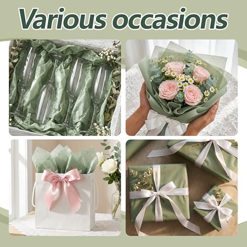 Image of Bobobag 100 Sheets Sage Green Tissue Paper 20 inchX14 inch Tissue Paper for Gift Bags, Gift Wrapping Tissue, Christmas Tissue Paper Anniversary Holiday Decoration Arts Craft