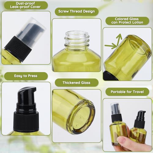 Image of Segbeauty 5pcs 1oz Empty Refillable Glass Creams Lotions Bottles, 30ml Travel Glass Pump Bottle lotion Container Foundation Bottle for Travel, Leak Proof Containers for Oils