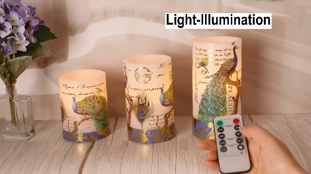 Image of Flameless Candles Peacock Decor Battery Operated Candle with Remote Real Wax Flickering LED Pillar Candle Vintage Home Decor for Spring, Summer, Wedding Decor, Mothers Day Gifts