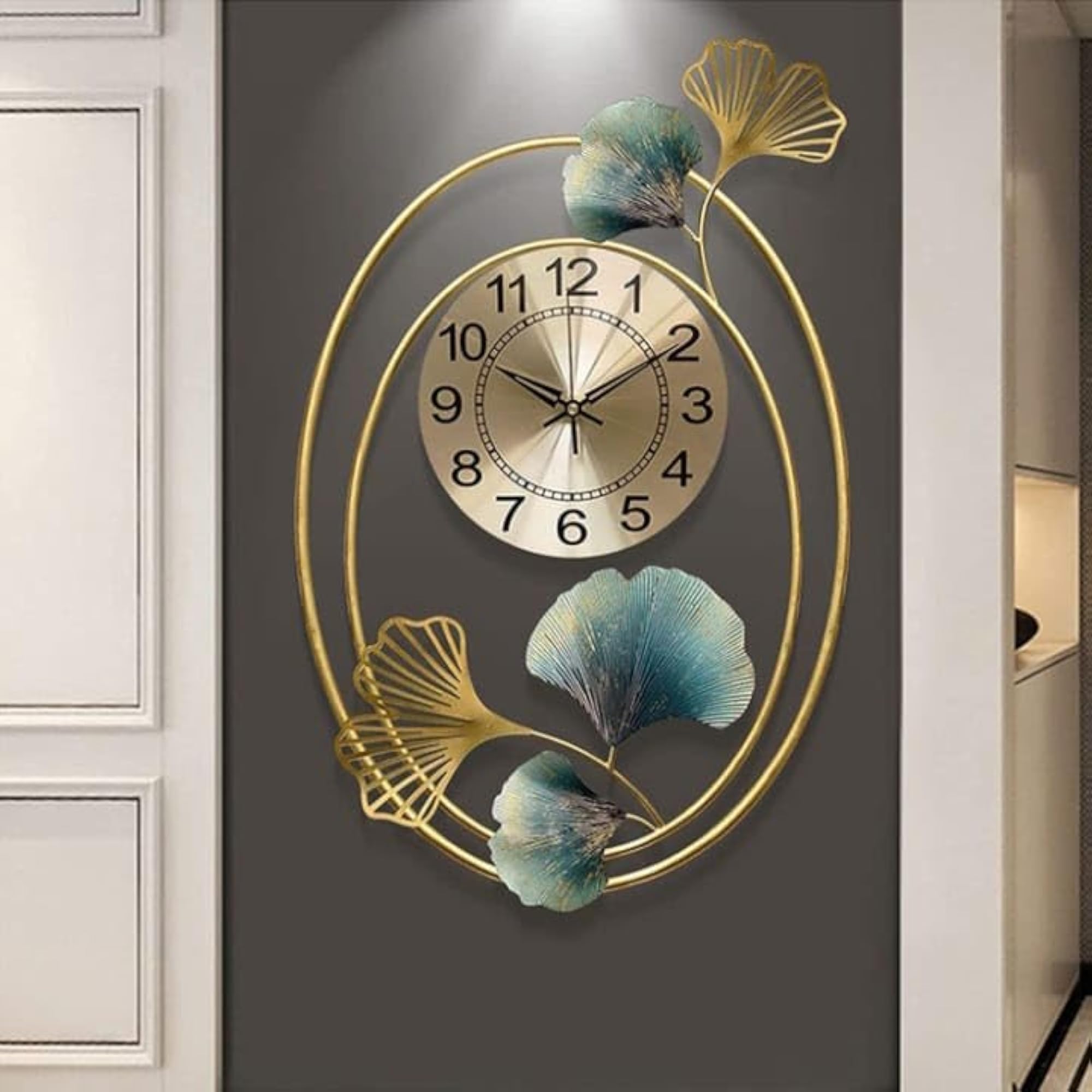 Ginkgo Leaf Stylish Hanging Metal Wall Clock for Decoration