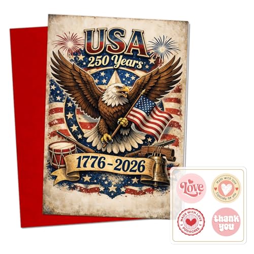 Podagree 250th Anniversary Greeting Card, Patriotic Card Set for Veteran's Day, Memorial Day, 4th of July & History Lovers, 4th of July Independence Day Cards