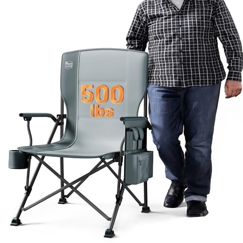 TIMBER RIDGE Oversized Folding Camping Chair High Back Heavy Duty for Adults Support up to 500lbs with Cup Holder, Side Pocket Cooler Bag
