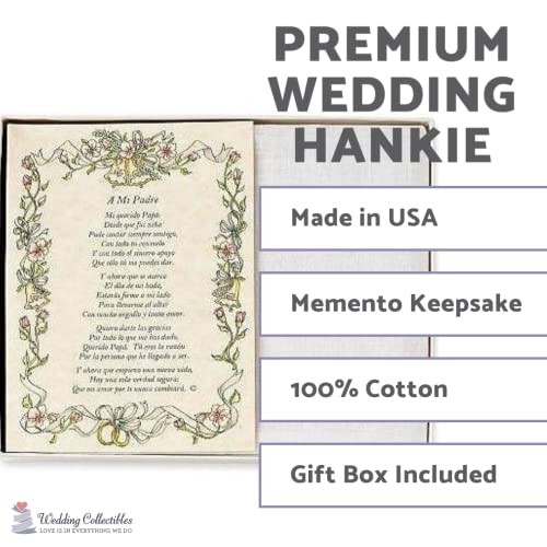 Wedding Handkerchief Poetry Hankie (El Padre De La Novia In Spanish) White, Wedding Keepsake, Beautiful Poem | Long-Lasting Memento For The Bride’s Dad | Includes Gift Storage Box #TOP1
