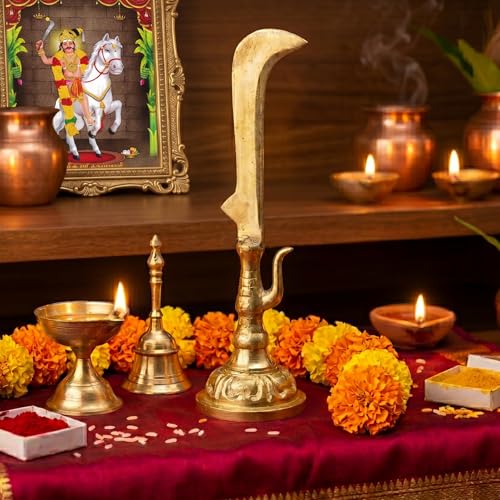 Image of anciently Karuppasamy Aruval Brass Idol for Pooja Room & Home Decor, Brass, Gold Colour, 1 No