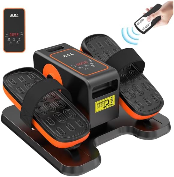 ESL Under Desk Elliptical – Portable Leg Exerciser with Pedal Strap for Seniors, Compact Seated Elliptical with Remote Control, LCD Display Electric Elliptical