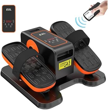 ESL Under Desk Elliptical - Portable Leg Exerciser with Pedal Strap for Seniors, Compact Seated Elliptical with Remote Control, LCD Display Electric Elliptical