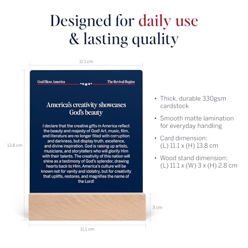 Image of Yesha 52 God Bless America Prayer & Declaration Cards | Patriotic Scripture Cards for Daily Prayer Over the Nation | Christian Gift for Independence Day, July 4 & National Day of Prayer | Wooden Stand & Keepsake Box